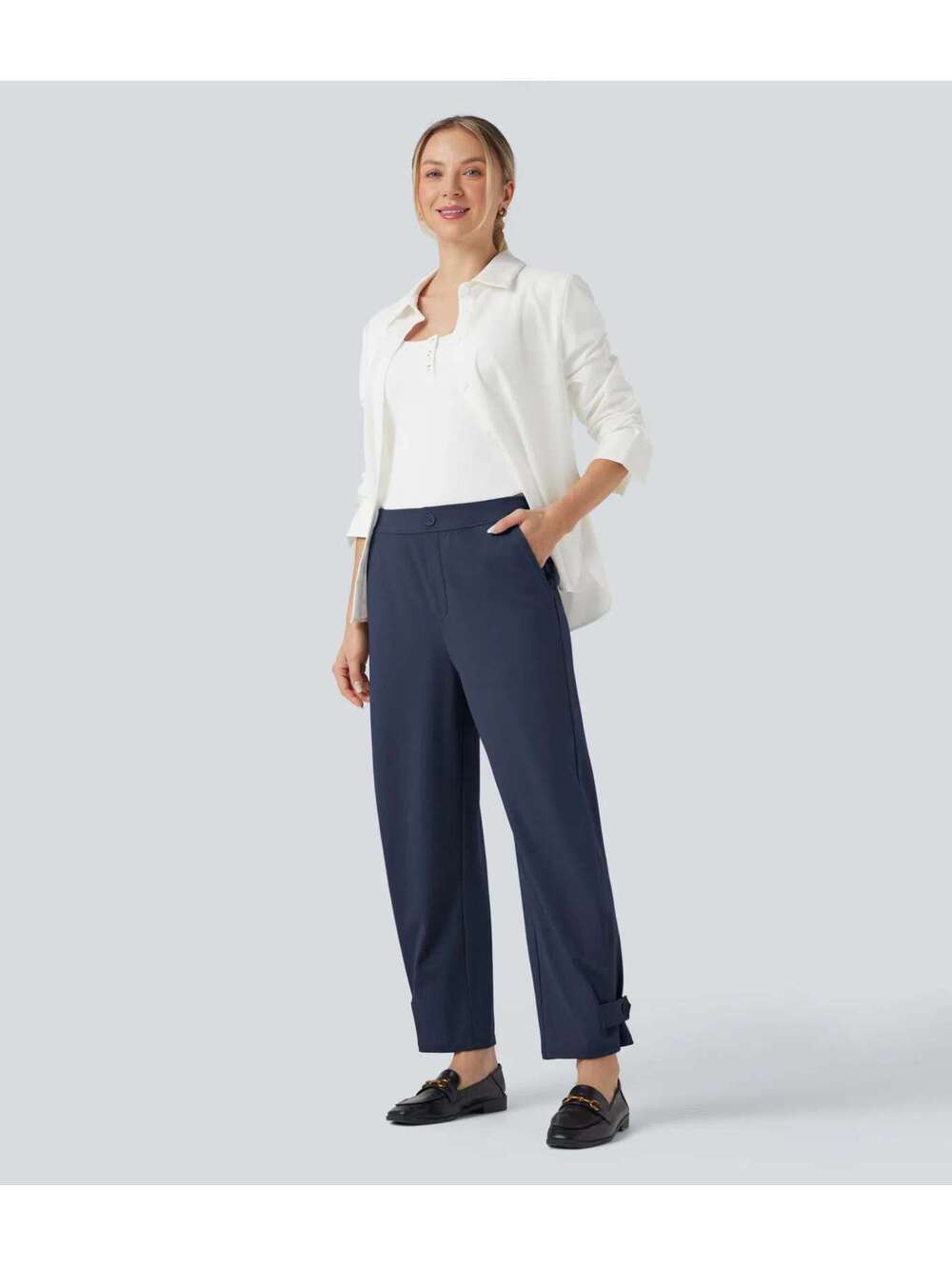 Halara Flex DayStretch Mid Rise Adjustable Pant Width Work Tapered Pants Size S - Picture 9 of 9